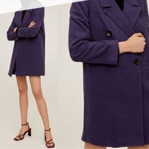 MANGO NWT Royal Purple Wool Double Breastsd Lapels Wool Pea Coat Sz M